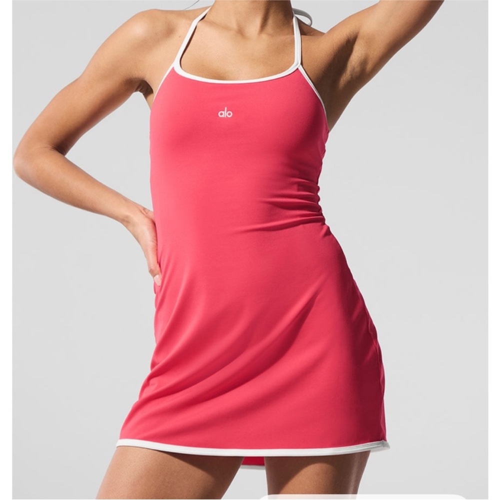 ALO Softsculpt Halter Tennis Dress - Candy Red / White
